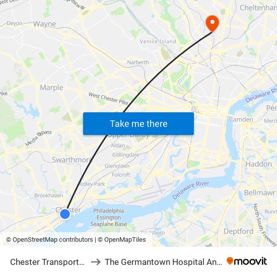 Chester Transportation Center to The Germantown Hospital And Medical Center map