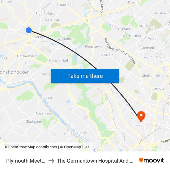 Plymouth Meeting Mall to The Germantown Hospital And Medical Center map