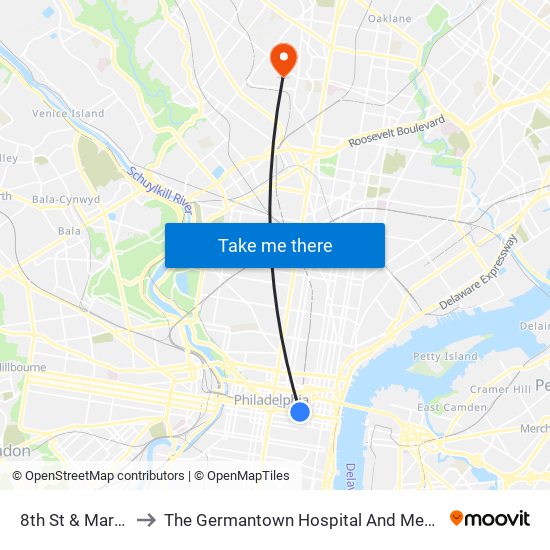 8th St & Market St to The Germantown Hospital And Medical Center map