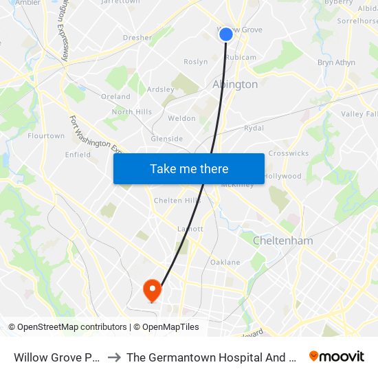 Willow Grove Park Mall to The Germantown Hospital And Medical Center map