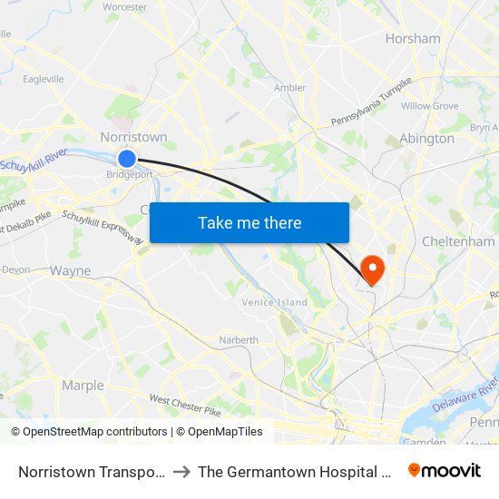 Norristown Transportation Center to The Germantown Hospital And Medical Center map