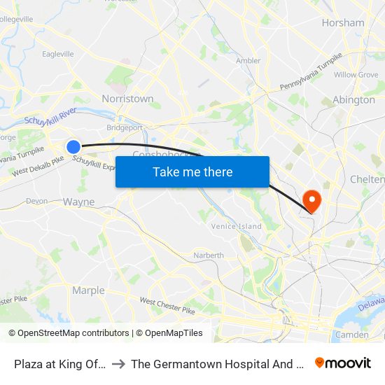 Plaza at King Of Prussia to The Germantown Hospital And Medical Center map