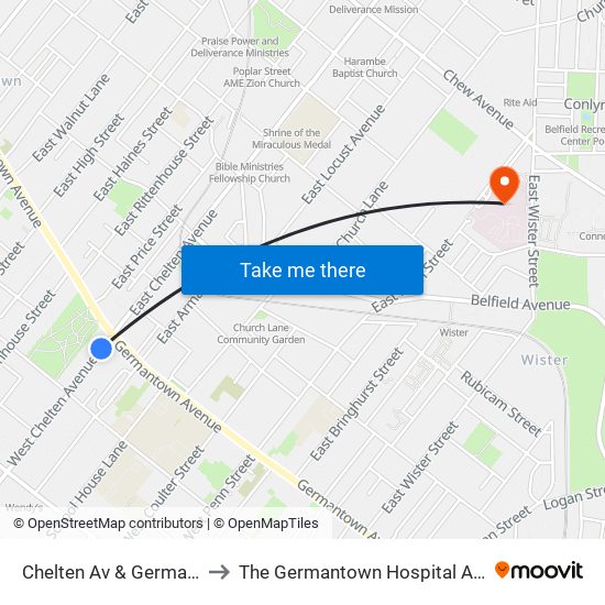 Chelten Av & Germantown Av - FS to The Germantown Hospital And Medical Center map