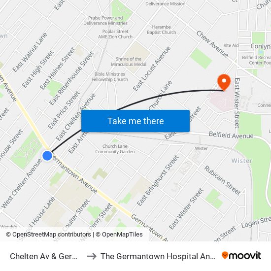 Chelten Av & Germantown Av to The Germantown Hospital And Medical Center map
