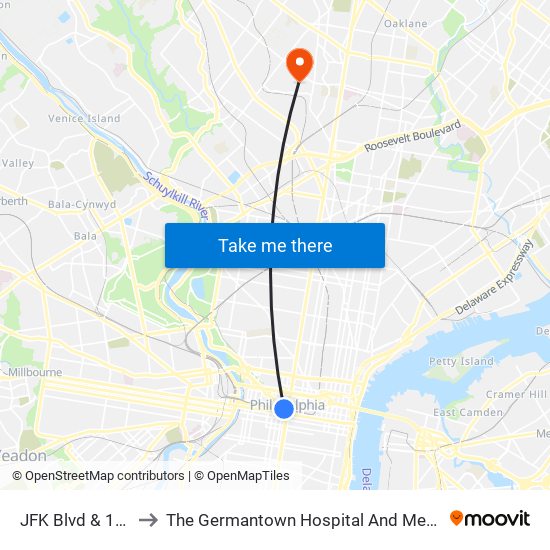 JFK Blvd & 15th St to The Germantown Hospital And Medical Center map