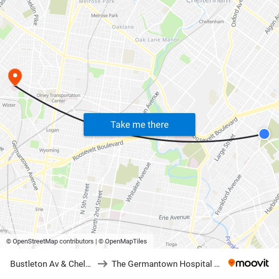 Bustleton Av & Cheltenham Av - Fs to The Germantown Hospital And Medical Center map