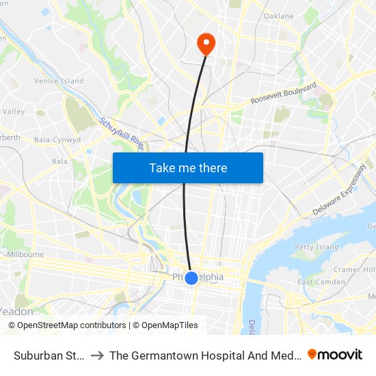 Suburban Station to The Germantown Hospital And Medical Center map