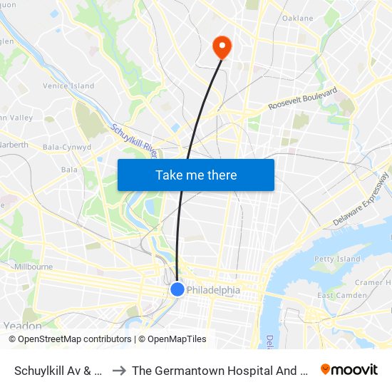 Schuylkill Av & JFK Blvd to The Germantown Hospital And Medical Center map