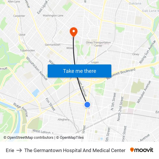 Erie to The Germantown Hospital And Medical Center map