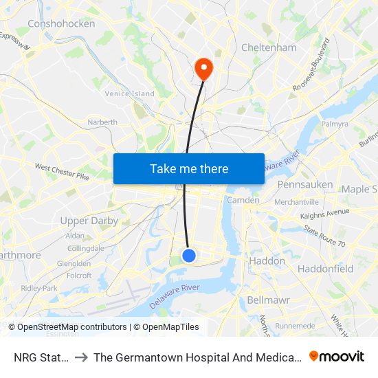 NRG Station to The Germantown Hospital And Medical Center map