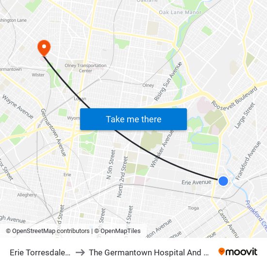 Erie Torresdale Station to The Germantown Hospital And Medical Center map