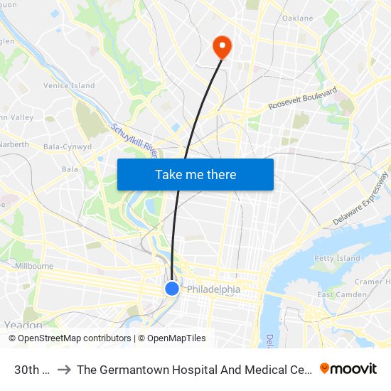 30th St to The Germantown Hospital And Medical Center map