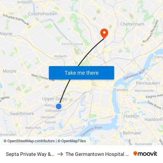 Septa Private Way & Macdade Blvd to The Germantown Hospital And Medical Center map