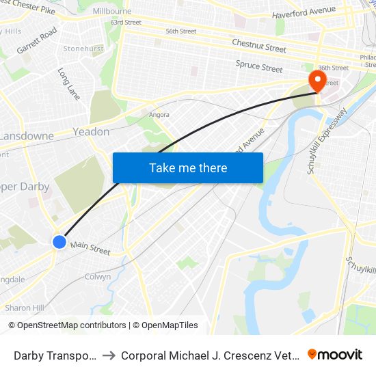 Darby Transportation Center to Corporal Michael J. Crescenz Veterans Affairs Medical Center map