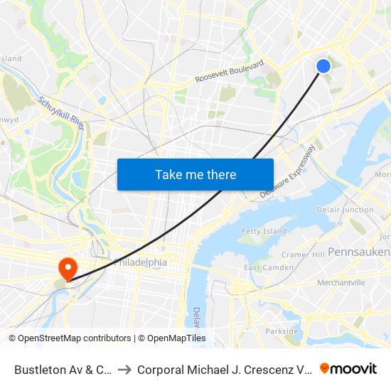 Bustleton Av & Cheltenham Av - Fs to Corporal Michael J. Crescenz Veterans Affairs Medical Center map