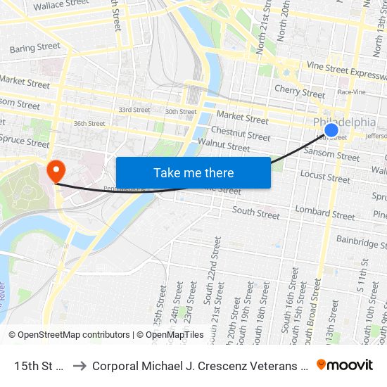 15th St Station to Corporal Michael J. Crescenz Veterans Affairs Medical Center map