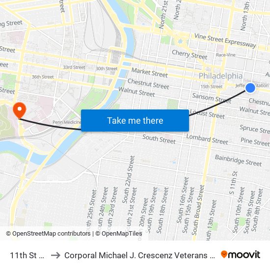 11th St Station to Corporal Michael J. Crescenz Veterans Affairs Medical Center map