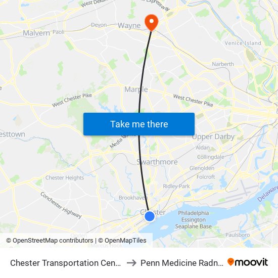 Chester Transportation Center to Penn Medicine Radnor map