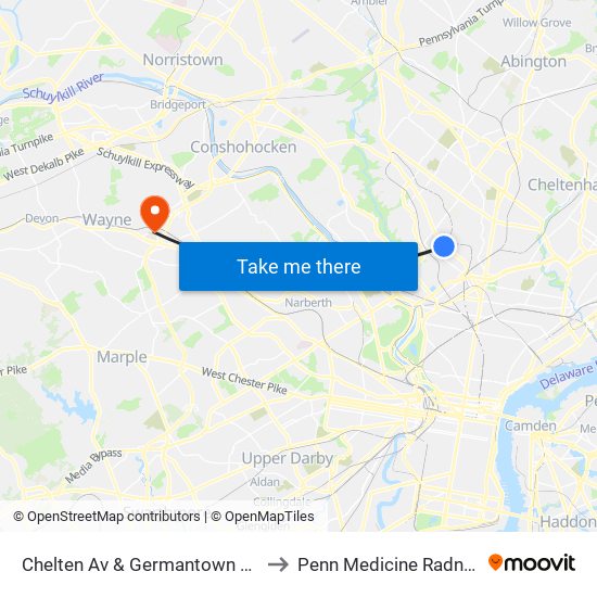Chelten Av & Germantown Av to Penn Medicine Radnor map