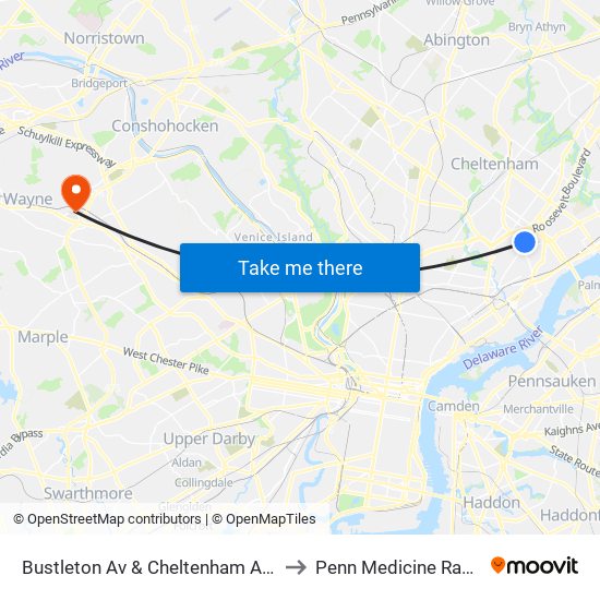 Bustleton Av & Cheltenham Av - Fs to Penn Medicine Radnor map