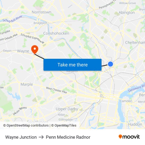 Wayne Junction to Penn Medicine Radnor map