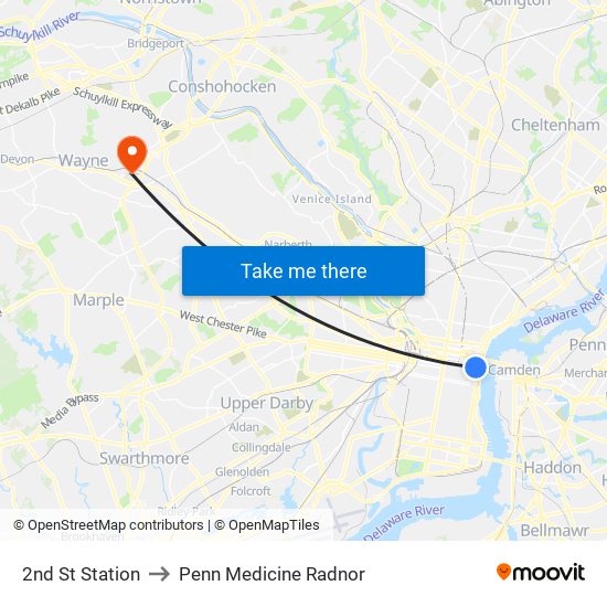 2nd St Station to Penn Medicine Radnor map