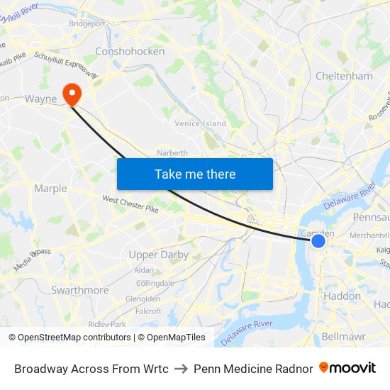 Broadway Across From Wrtc to Penn Medicine Radnor map