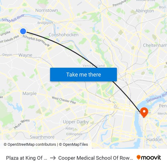 Plaza at King Of Prussia to Cooper Medical School Of Rowan University map