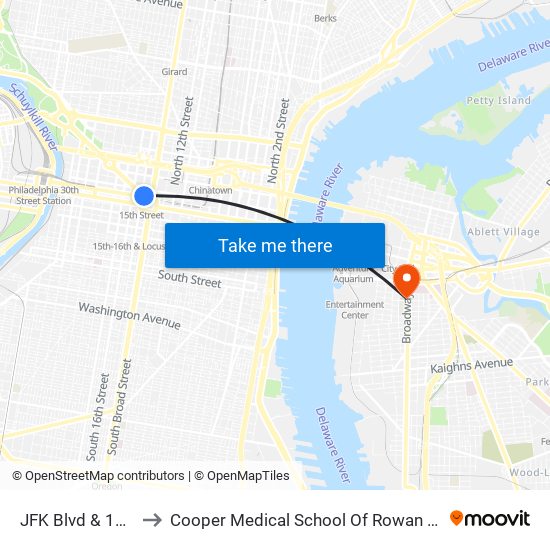 JFK Blvd & 15th St to Cooper Medical School Of Rowan University map