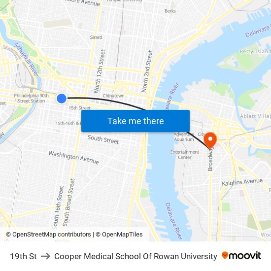 19th St to Cooper Medical School Of Rowan University map