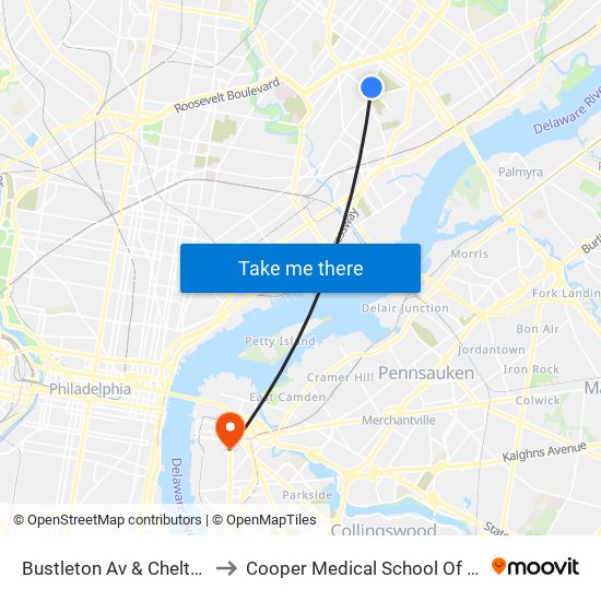 Bustleton Av & Cheltenham Av - Fs to Cooper Medical School Of Rowan University map