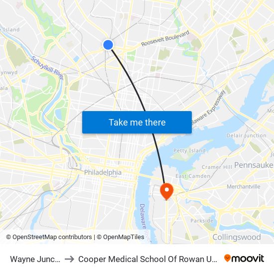 Wayne Junction to Cooper Medical School Of Rowan University map