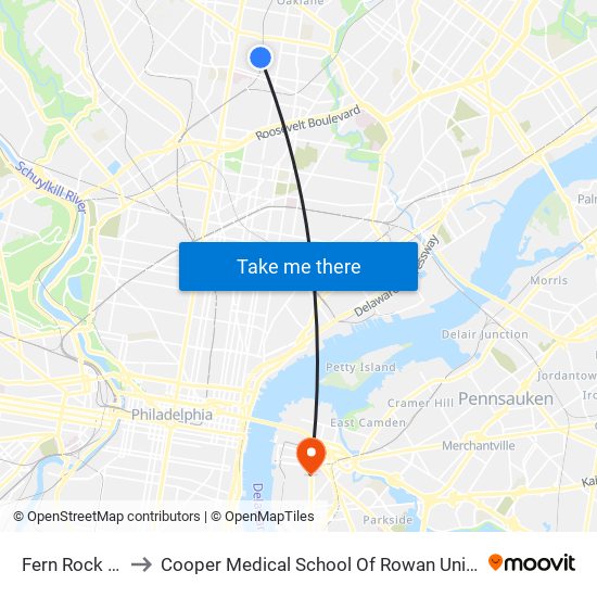 Fern Rock T C to Cooper Medical School Of Rowan University map