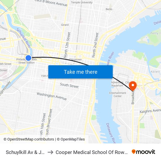 Schuylkill Av & JFK Blvd to Cooper Medical School Of Rowan University map