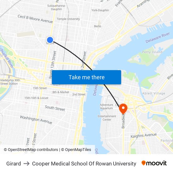 Girard to Cooper Medical School Of Rowan University map