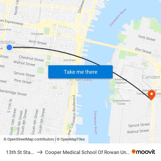 13th St Station to Cooper Medical School Of Rowan University map