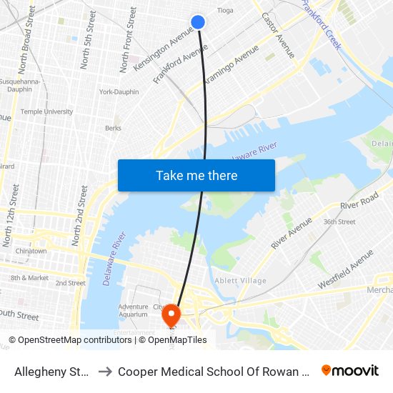 Allegheny Station to Cooper Medical School Of Rowan University map