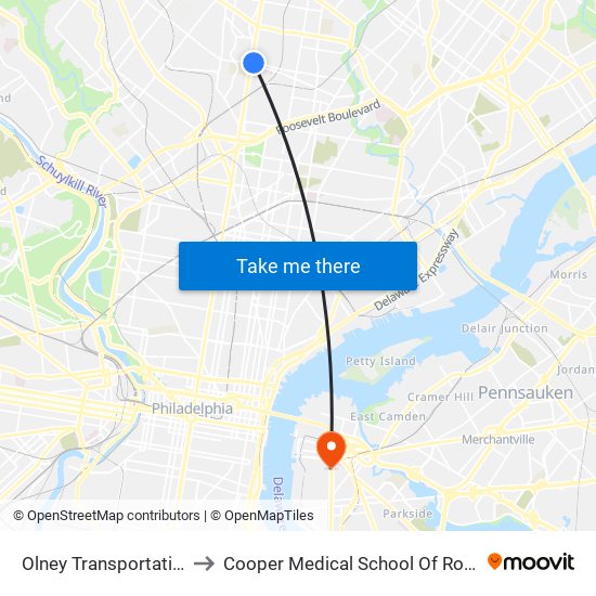 Olney Transportation Center to Cooper Medical School Of Rowan University map