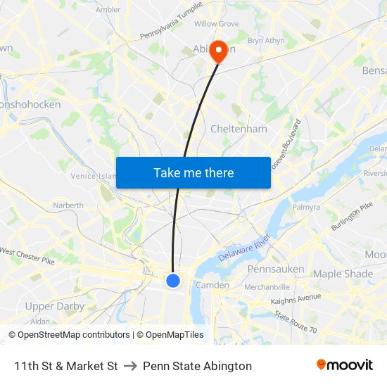 11th St & Market St to Penn State Abington map