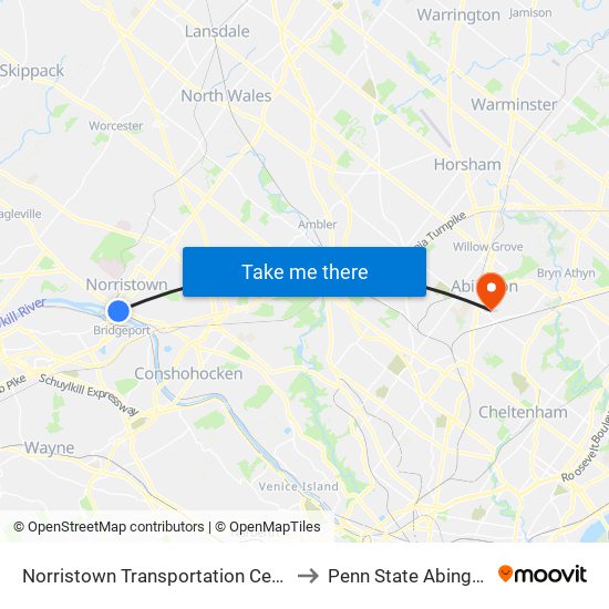 Norristown Transit Center to Penn State Abington map