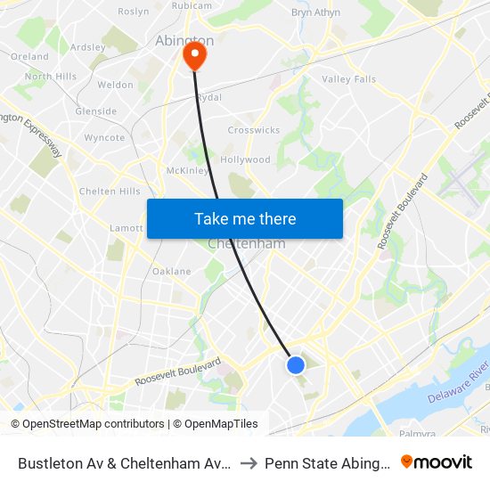 Bustleton Av & Cheltenham Av - Fs to Penn State Abington map