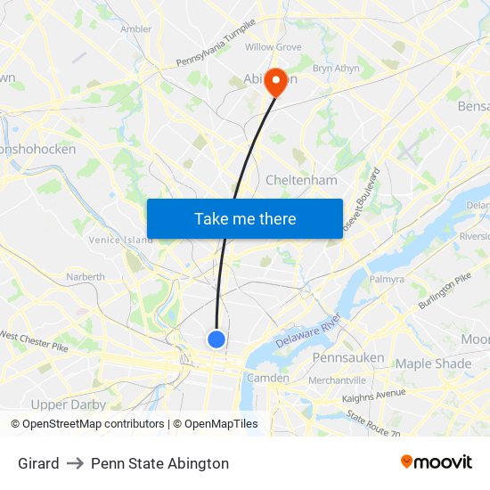 Girard to Penn State Abington map