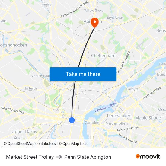 Market Street Trolley to Penn State Abington map