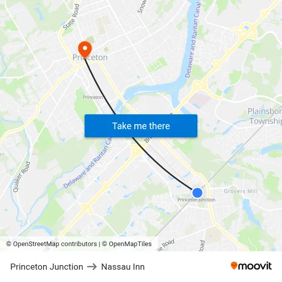 Princeton Junction to Nassau Inn map