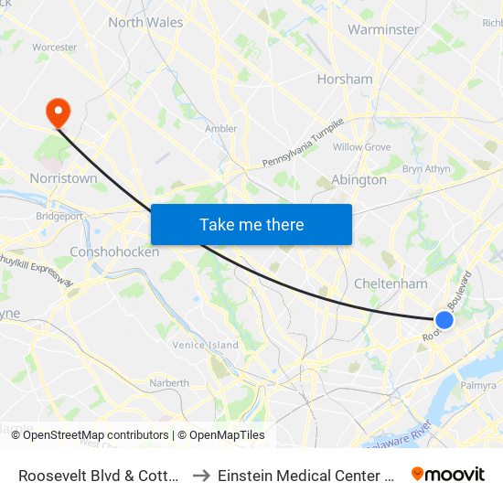 Roosevelt Blvd & Cottman Av - FS to Einstein Medical Center Montgomery map