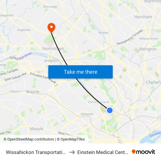 Wissahickon Transportation Center - Onsite to Einstein Medical Center Montgomery map