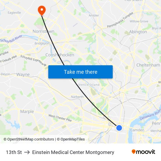 13th St to Einstein Medical Center Montgomery map