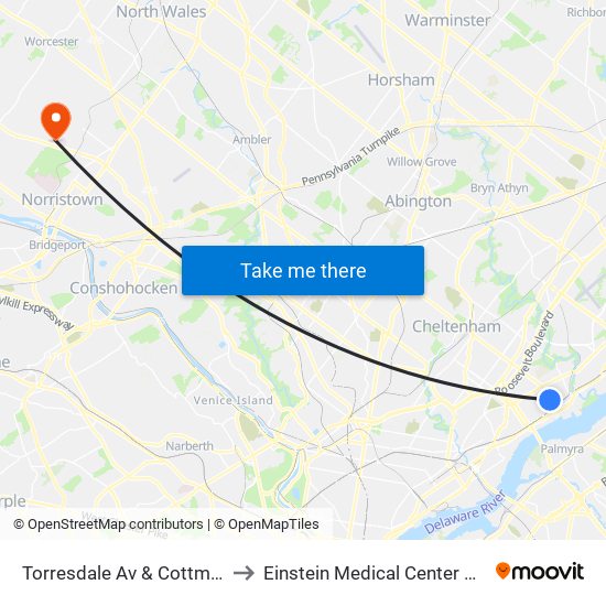 Torresdale Av & Cottman Av Loop to Einstein Medical Center Montgomery map