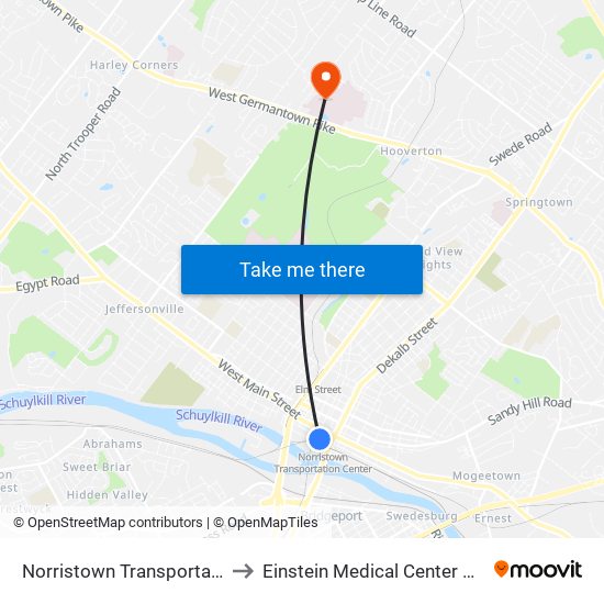 Norristown Transportation Center to Einstein Medical Center Montgomery map