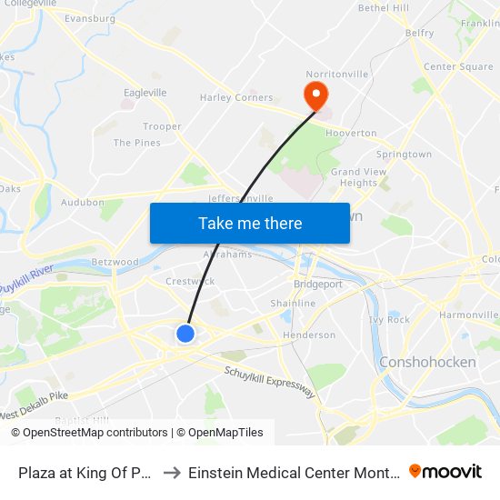 Plaza at King Of Prussia to Einstein Medical Center Montgomery map